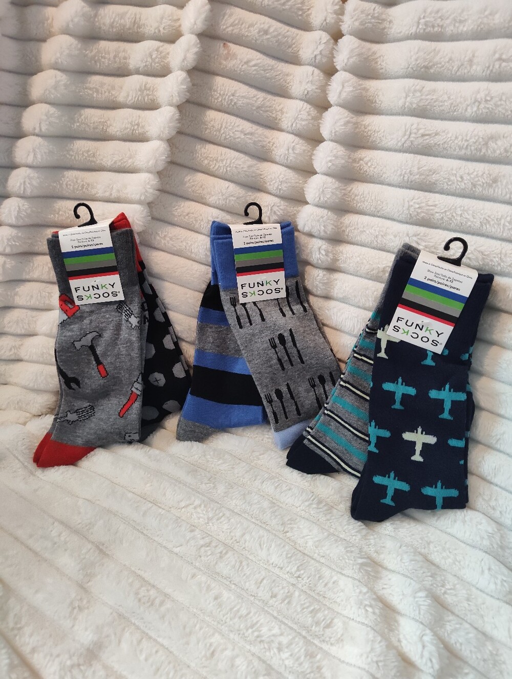 Men's Multi-Pattern Crew Socks - Blue/Grey/Navy 3 Pk 6 Pairs On Total